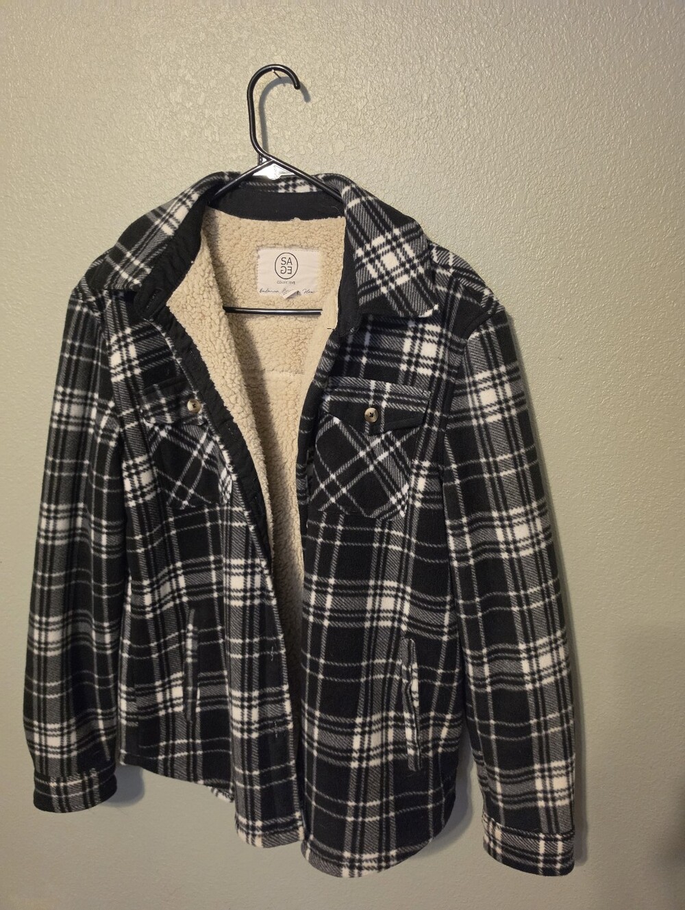 Sage Brand- Black and White Plaid Sherpa-Lined Jacket